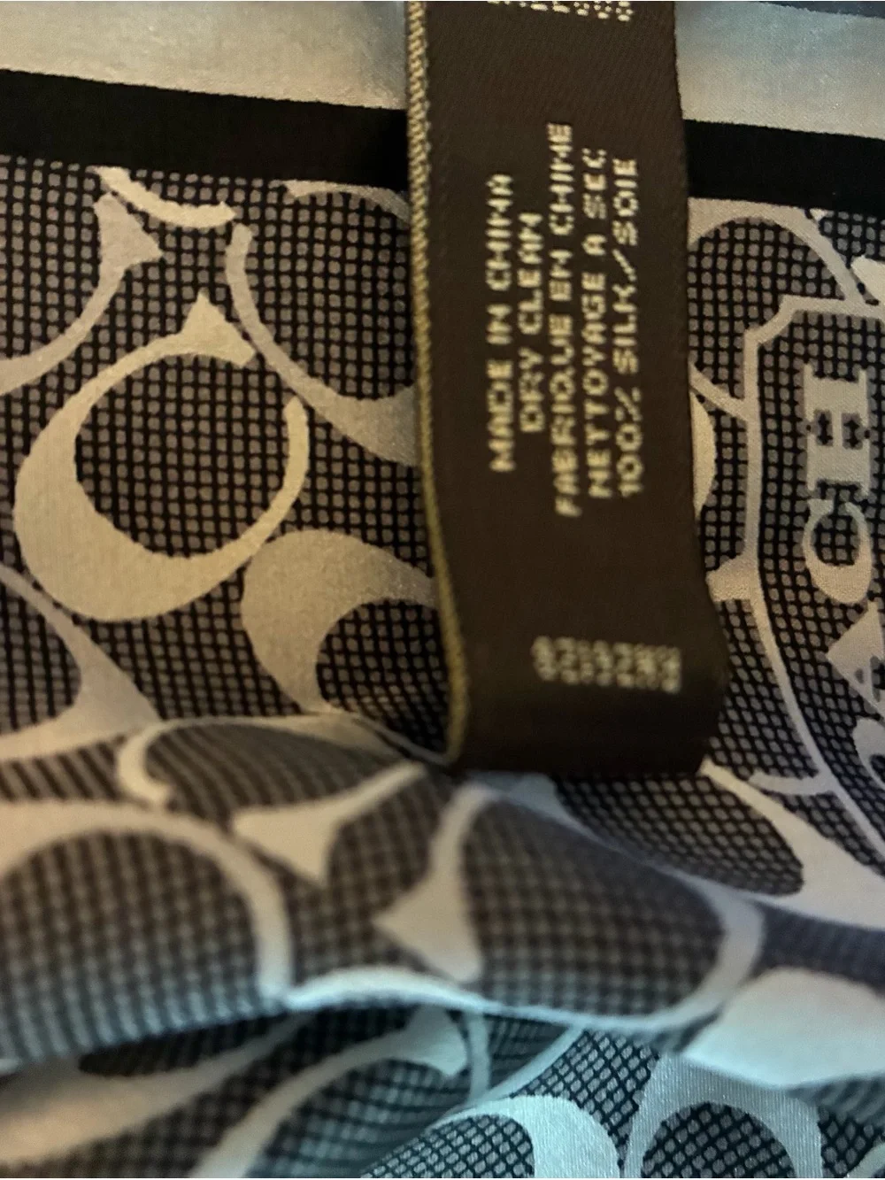 Coach Woman’s Gray & Black Patterned Signature-Style Silk Scarf